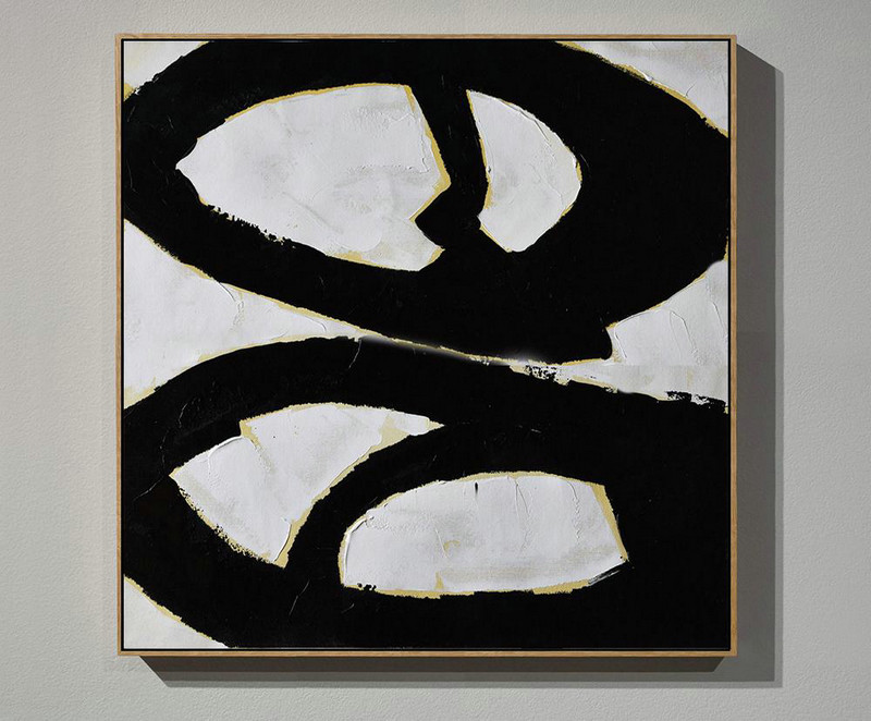 Large Abstract Painting Canvas Art,Handmade Minimal Art Palette Knife Canvas Painting, Black White Beige - Large Wall Canvas